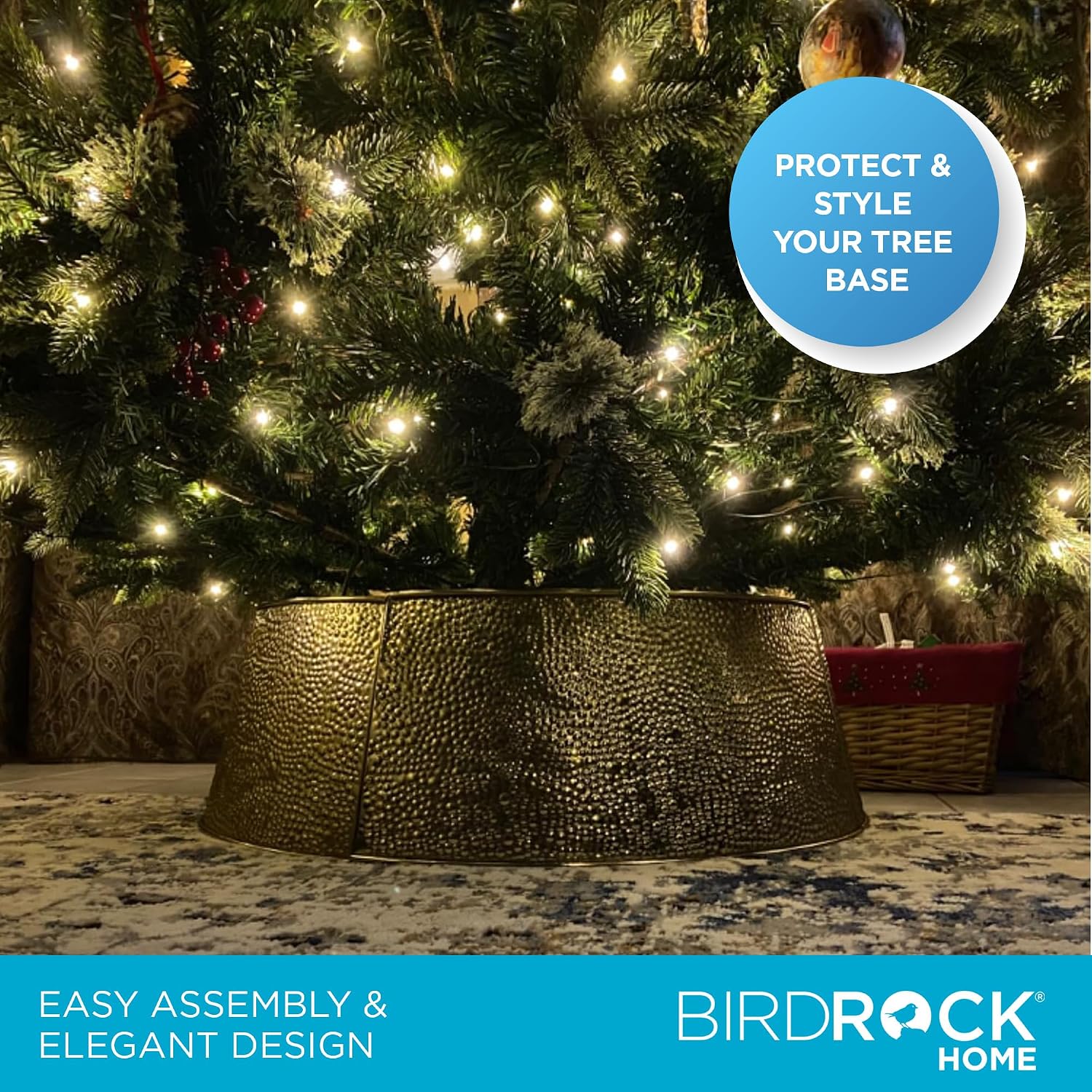 4-Panel Christmas Tree Collar - Gold Bubble Tree Skirt - Small 26" Base - Easy to Assemble Xmas Tree Base Cover