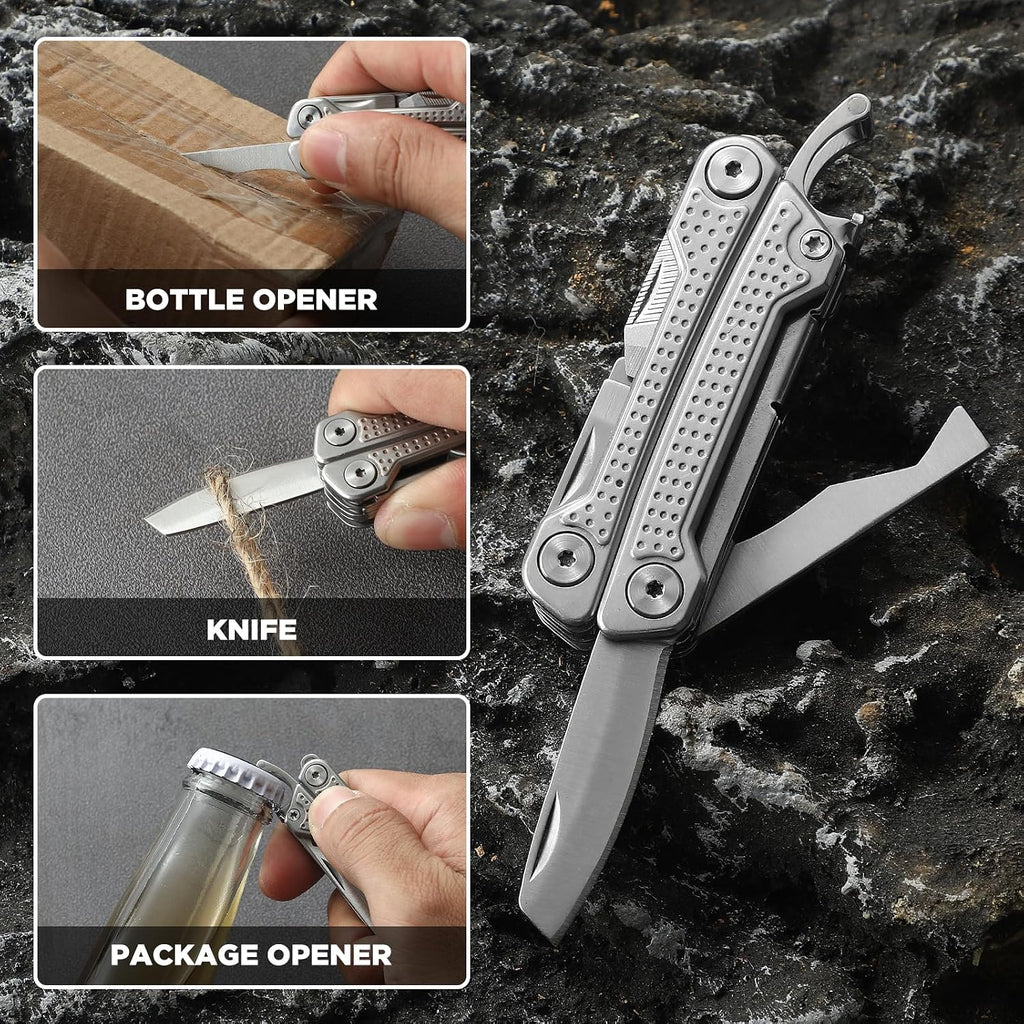 VIRENKNIFE Multitool, 11-in-1 Mini EDC Multitool, Gifts for Men,Stainless Steel Multi Tool Pliers with Pocket Knife