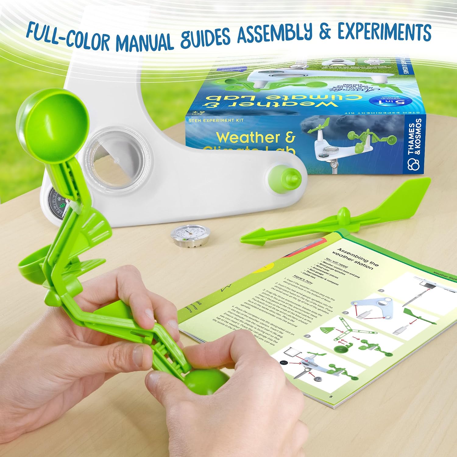 Thames & Kosmos Weather & Climate Lab STEM Experiment Kit, 5-in-1 Meteorology Station w/Wind Vane, Compass, Rain