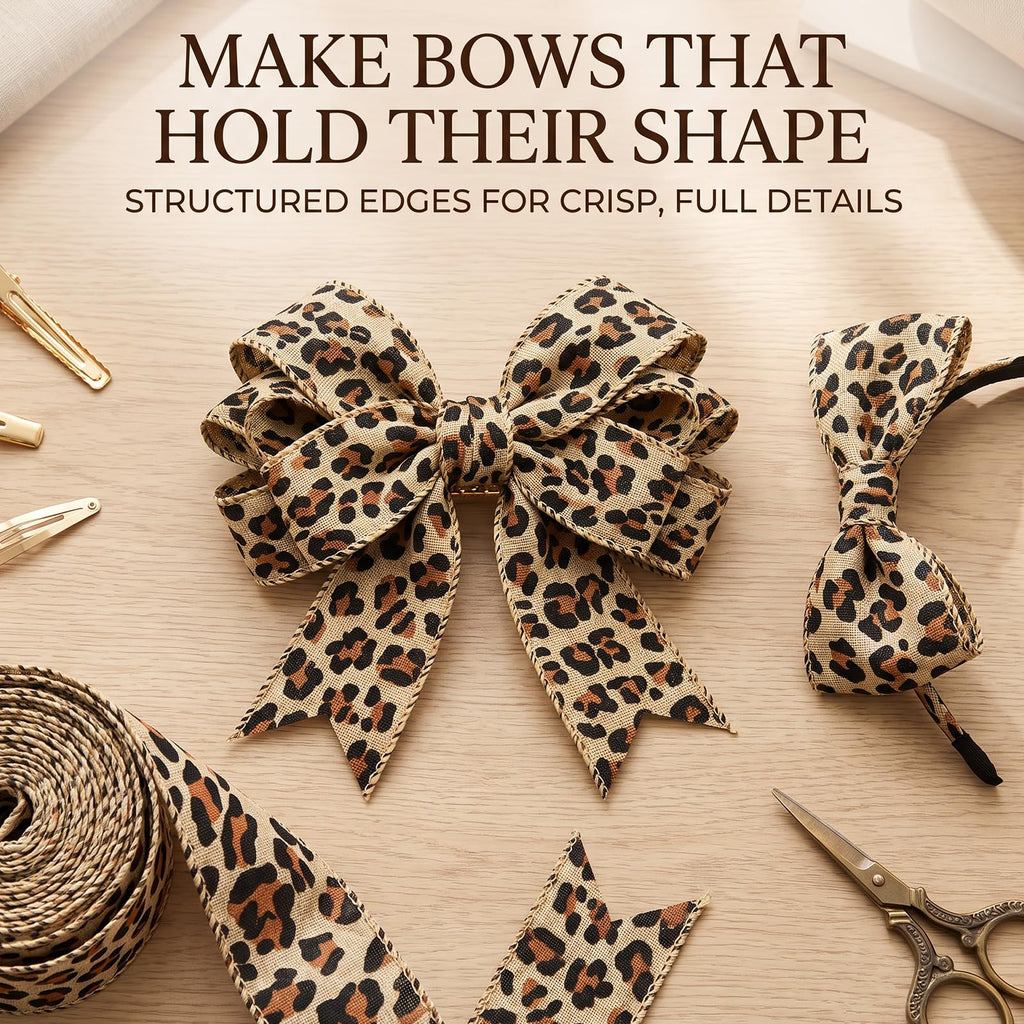 3 Rolls Leopard Pattern Satin Ribbon Total 24 Yards