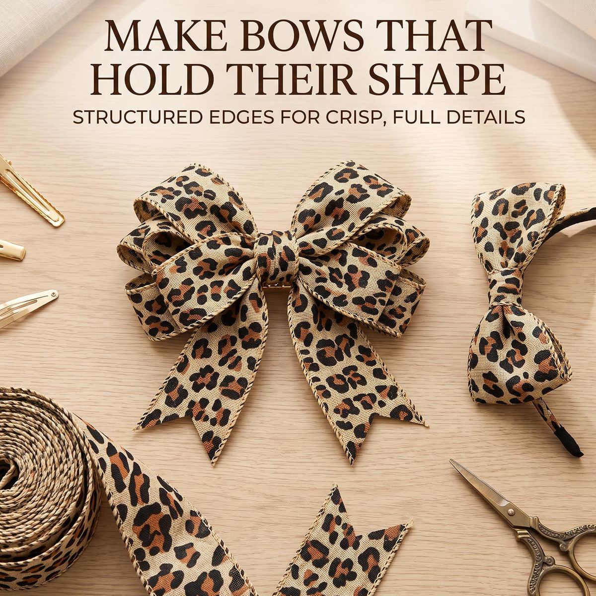 3 Rolls Leopard Pattern Satin Ribbon Total 24 Yards
