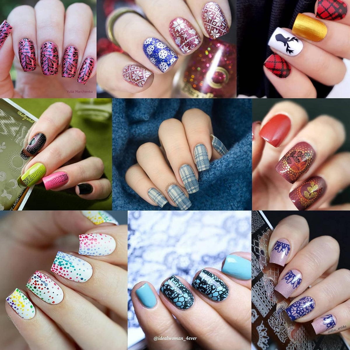 Nail Stamping Plates Set Plaid Flowers Leaves Lace