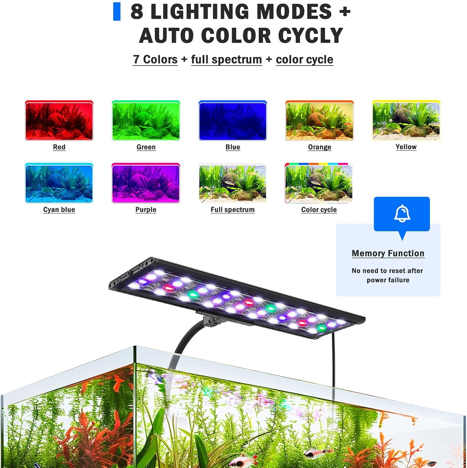 Clip On Aquarium Light, 24/7 & DIY Mode Full Spectrum Fish Tank Light | Adjustable Timer & Brightness, Memory