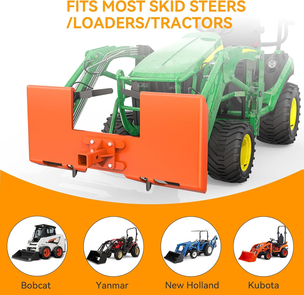 3/8" Skid Steer Mount Plate with Removable 2" Receiver | Thick Skid Steer Plate Attachment, Universal Skid Loader