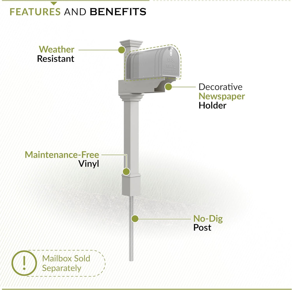 Zippity Classica Mailbox Post, White Vinyl DIY No Dig Kit | 1 Post, Mailbox Sold Separately, ZP19013