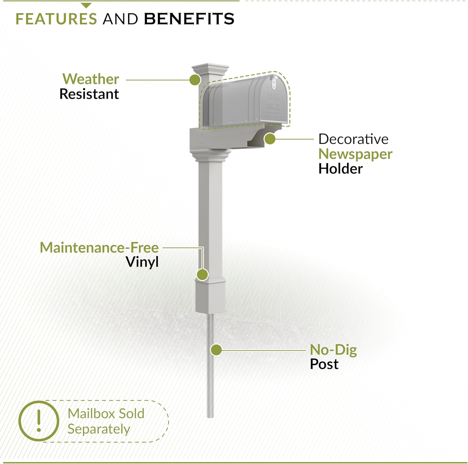 Zippity Classica Mailbox Post, White Vinyl DIY No Dig Kit | 1 Post, Mailbox Sold Separately, ZP19013