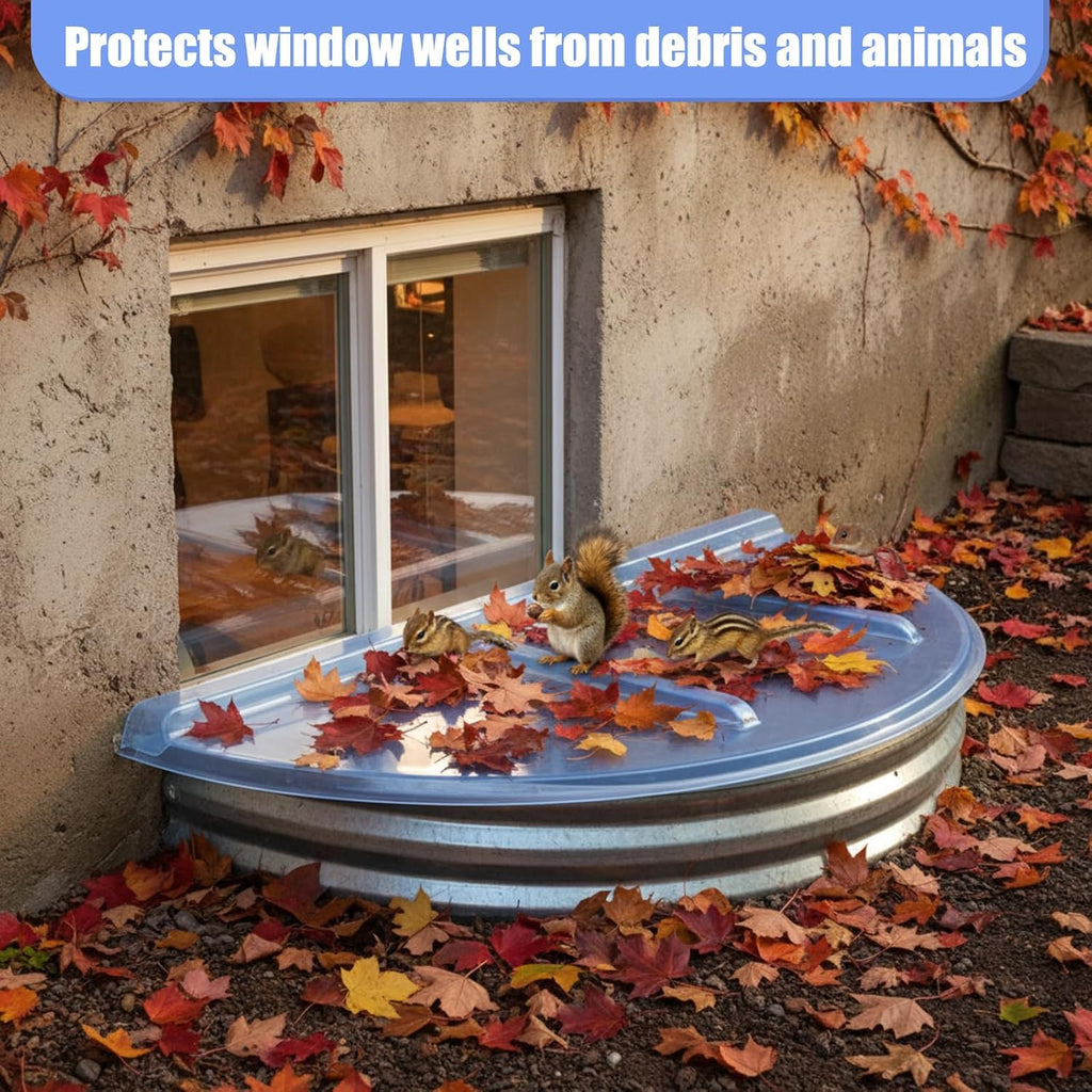 6 Pcs Basement Window Well Covers 39" x 17" x 2.5" Round Flat Outside Plastic Egress Window Well Cover for Snow Rain
