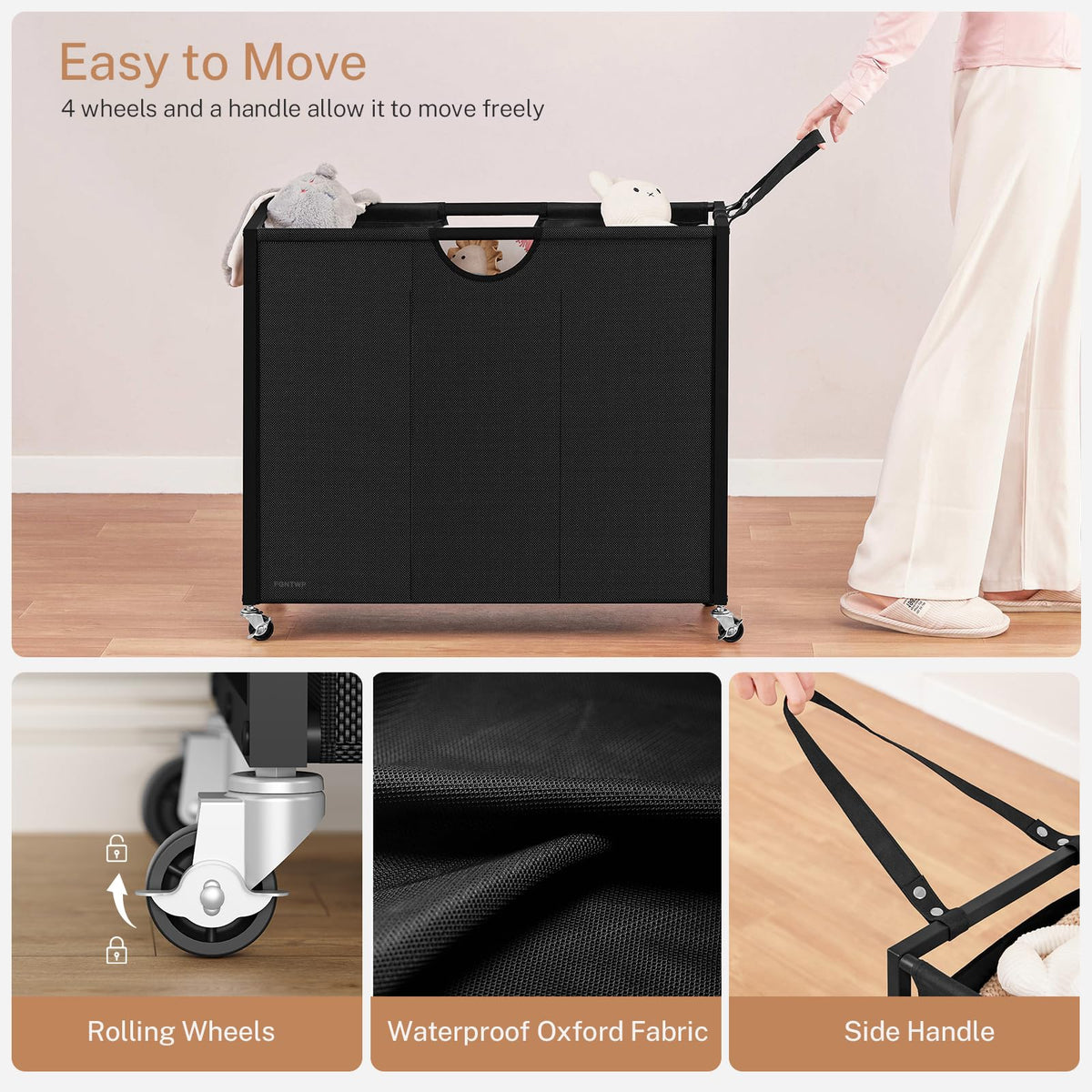 Laundry Sorter 3 Section with Tabletop & 2 Drawers, Rolling Laundry Hamper with Pull-Out and Removable Bags, Laundry