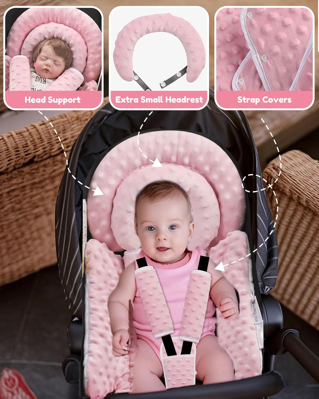 Infant Car Seat Insert with Removable Cushion for Baby Preemie Newborn Infant, Reversible carseat Insert Head Body