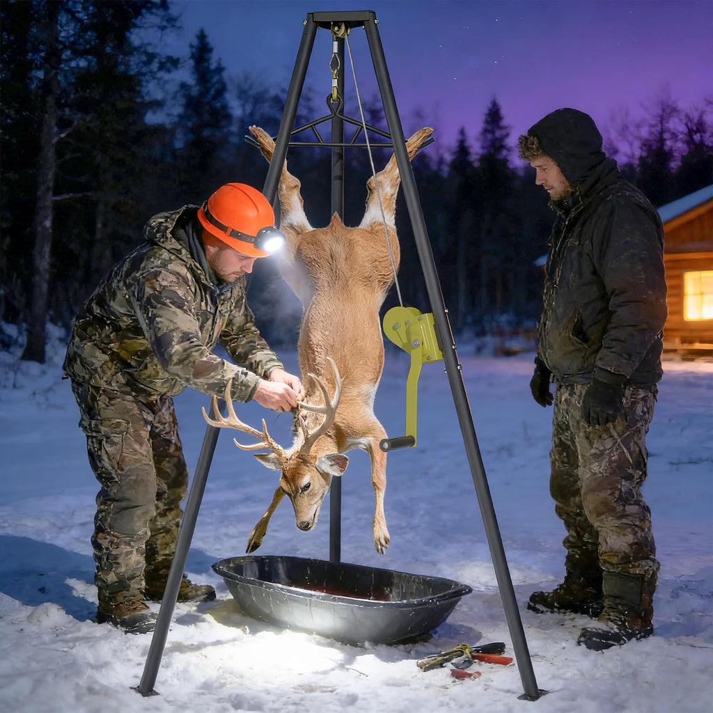 Deer Hoist,Tripod Game Stand with Gambrel and Manual Crank for Hanging Game,Portable Deer Hanger for