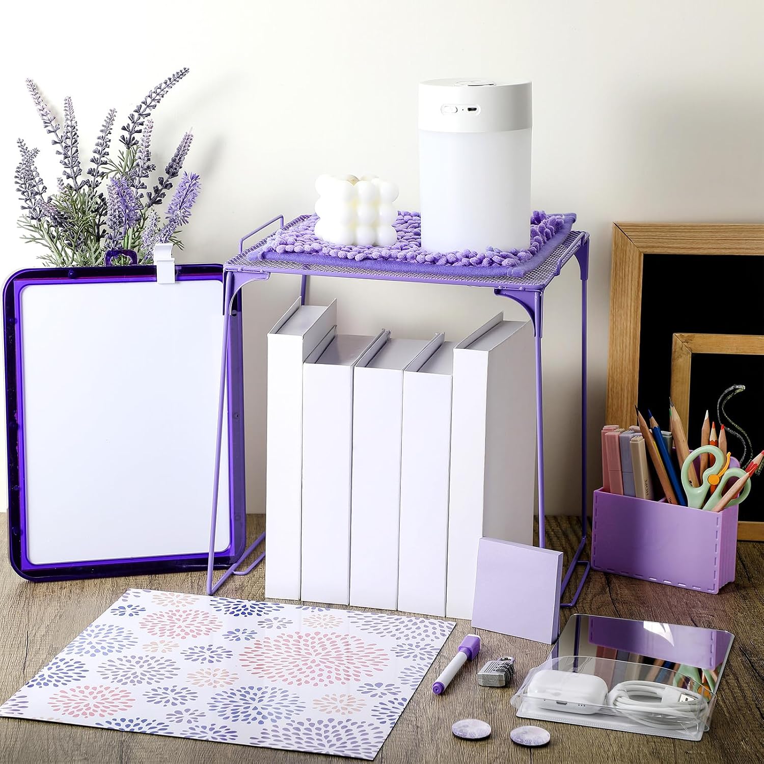19 Pcs Purple Locker Accessories Kit Back to School Locker Decors | Purple Locker Decorations with Magnetic Mirror