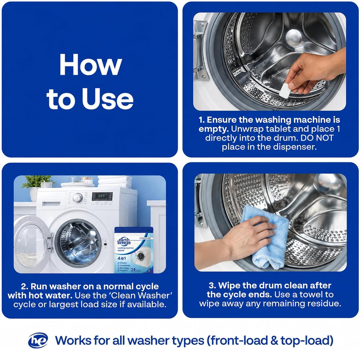 Washing Machine Cleaner Tablets Fragrance-Free 1 Year Supply