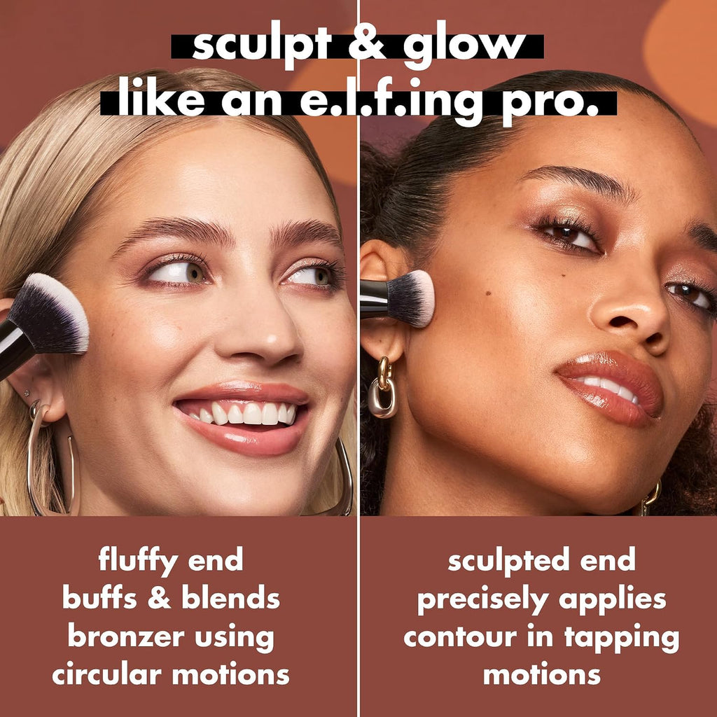 Liquid Bronzer & Contour Duo Brush | Silky Highly Pigmented Formula with Dual-ended Makeup Brush, Synthetic Bristles