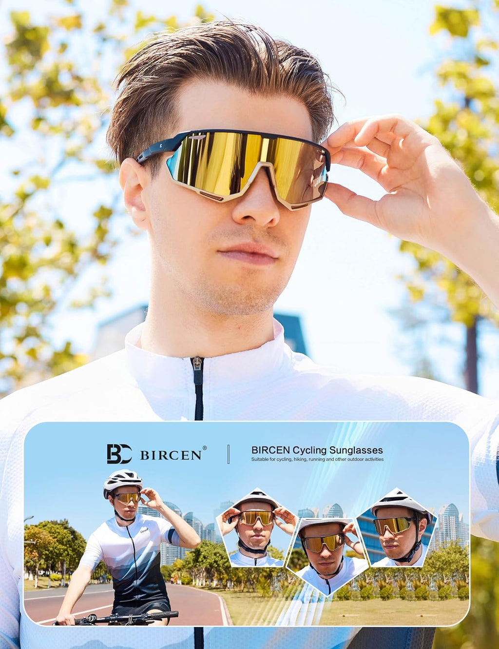 Mens Sports Baseball Sunglasses: TR90 Lightweight Cycling Glasses Wrap Around Running Glasses for Outdoor MTB Bike