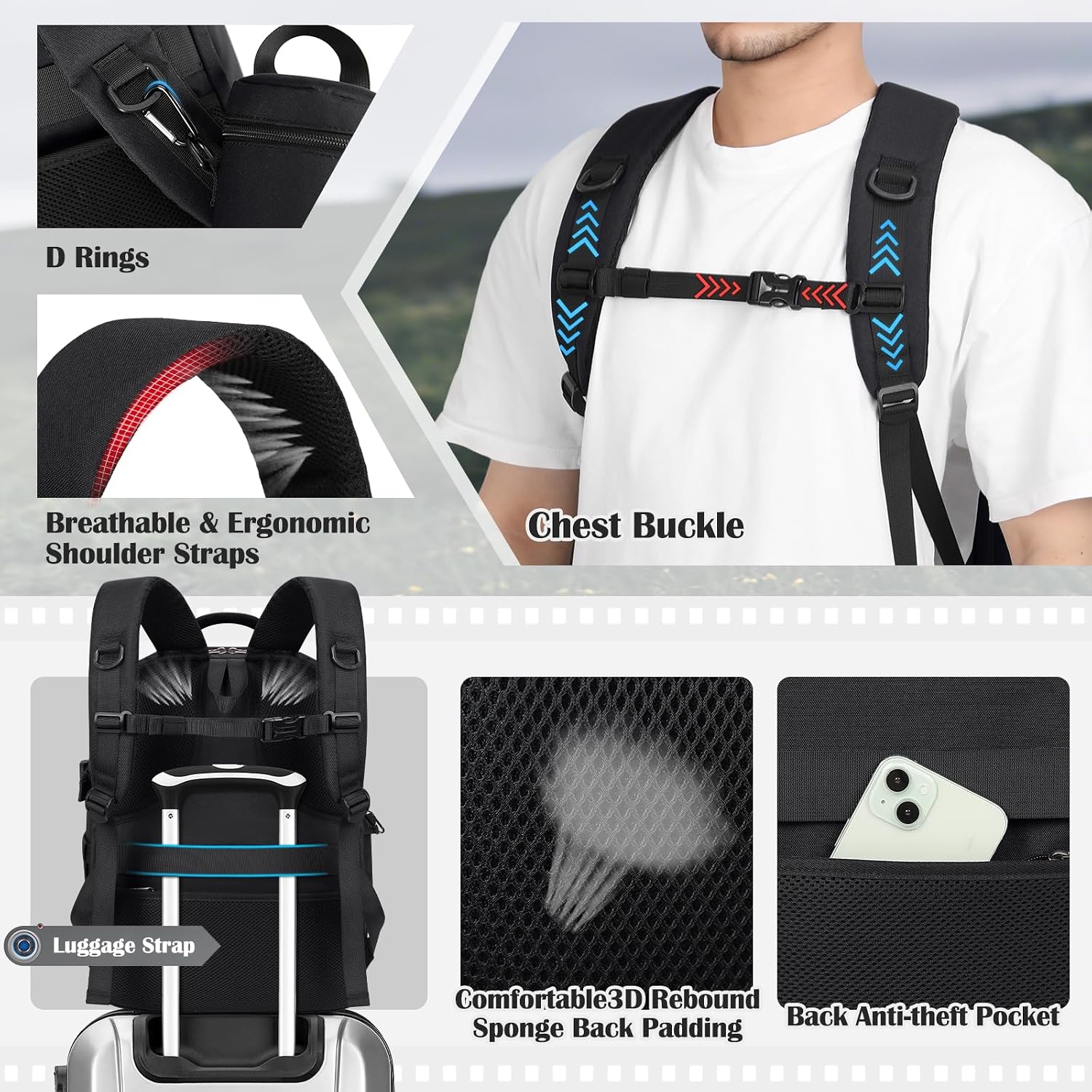 Camera Backpack, Hardshell DSLR/SLR Camera Bag with Lens Pouch & 15.6" Laptop Compartment Waterproof Camera Case with