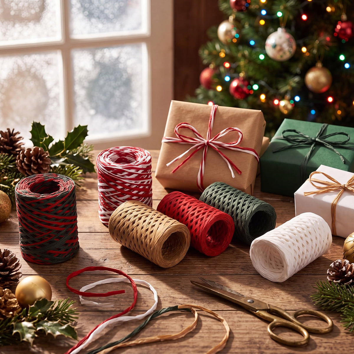 6 Rolls 1476ft Christmas Raffia Ribbon for Gift Wrapping