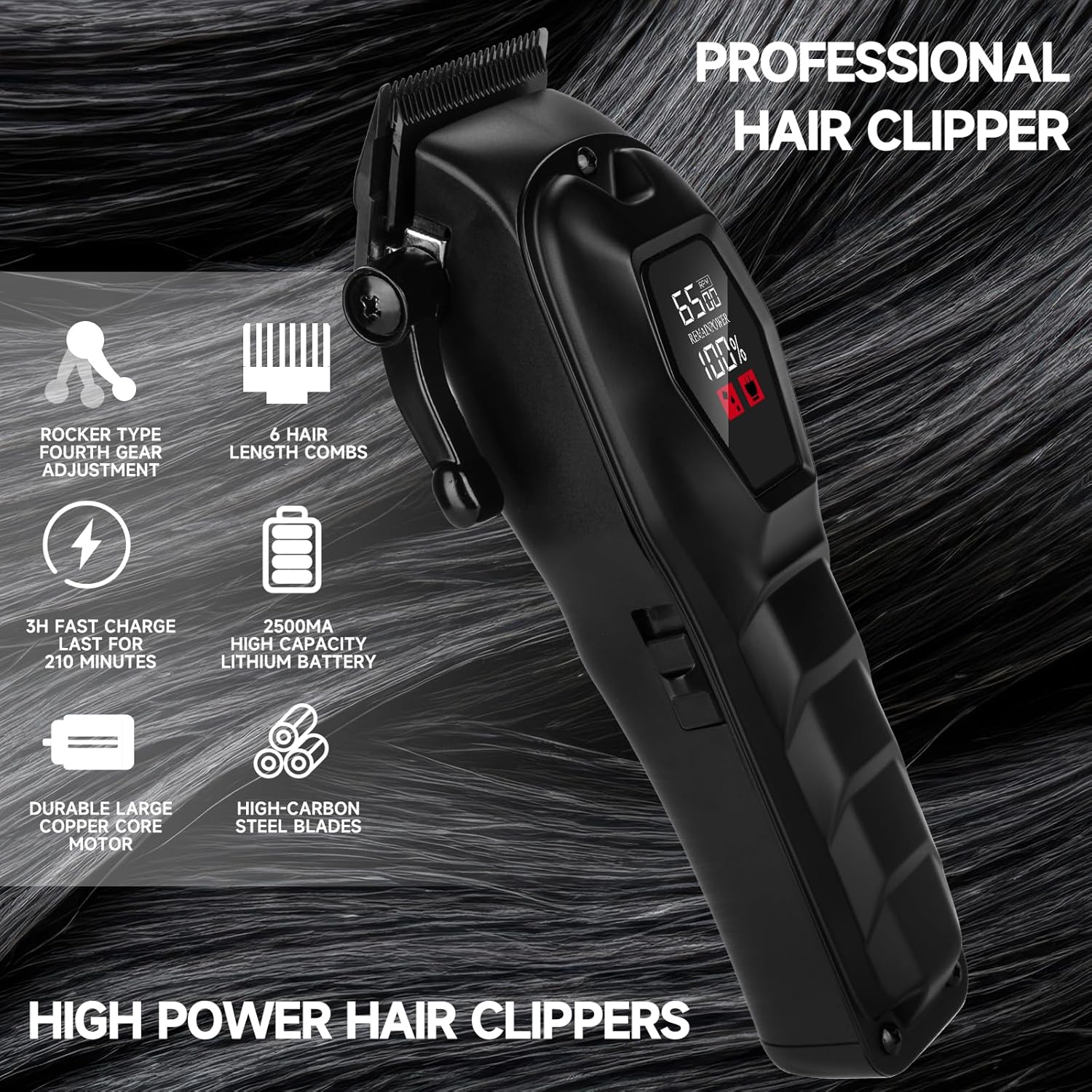 Hair Clippers for Men Professional Hair Trimmer Cordless Rechargeable Powerful Beard Trimmer Hair Cutting Grooming Tool