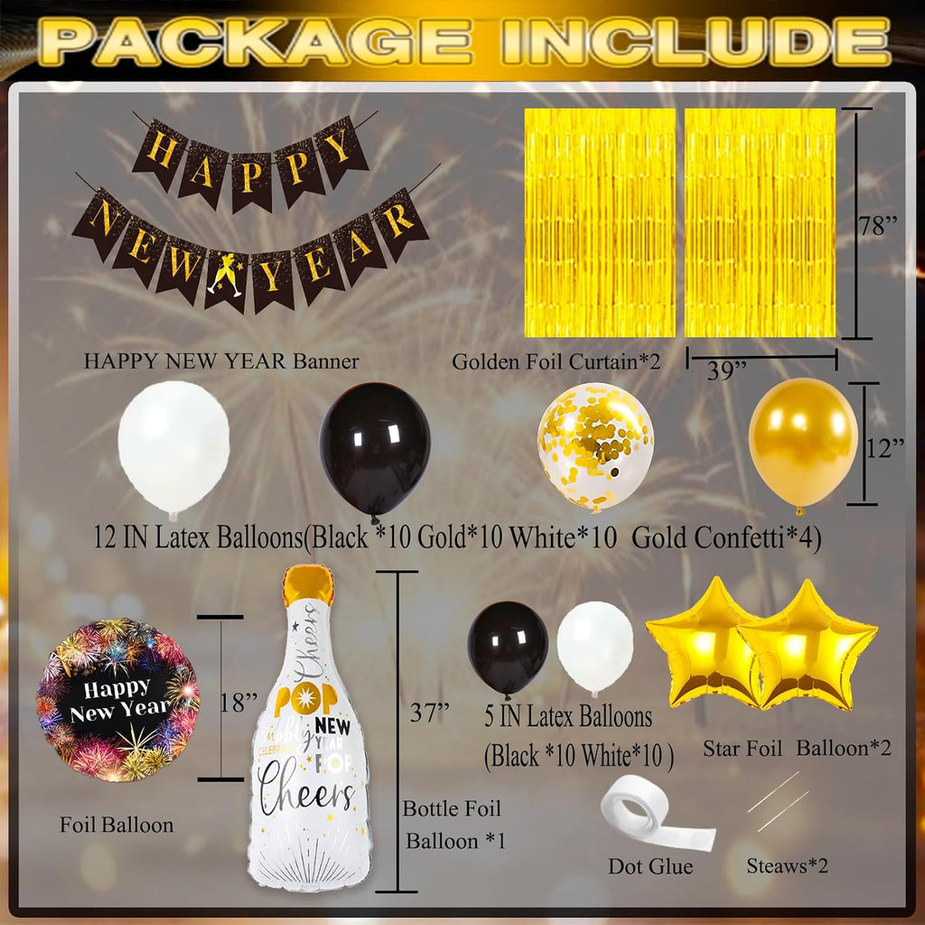 2026 New Years Eve Party Supplies, New Year Decorations 2026, Happy New Years Balloons Decoration Kit with Balloon