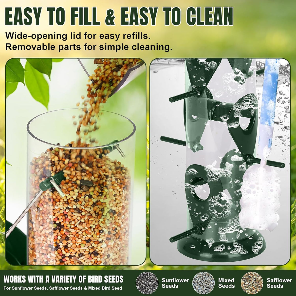 Bird Feeder for Outdoors Hanging, 13" 6 Ports, Clear Tube