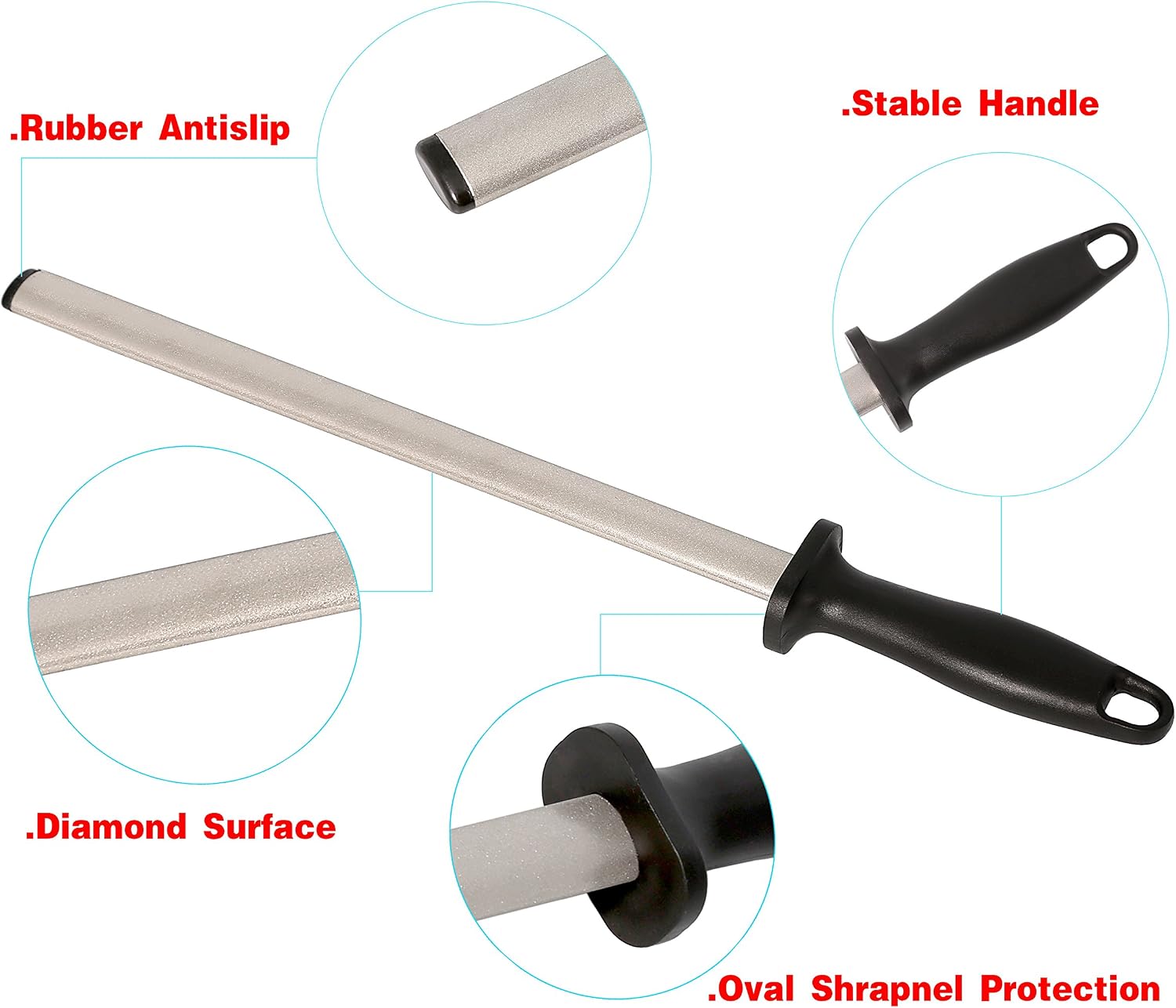 12 in. Diamond Carbon Steel Professional Knife Sharpener Rod | Kitchen, Home or Hunting | Master Chef, Hunter or Home