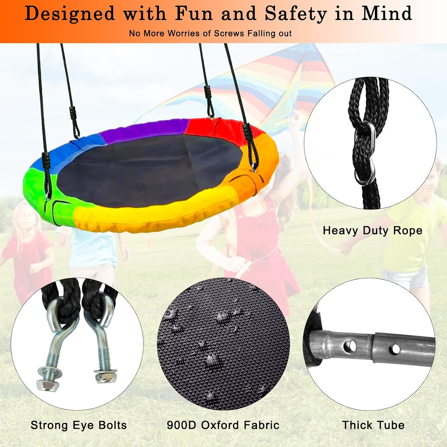 40" Saucer Tree Swing for Kids - 500Lb Weight Capacity, Waterproof Platform Swing Seat with Adjustable Ropes for Kids