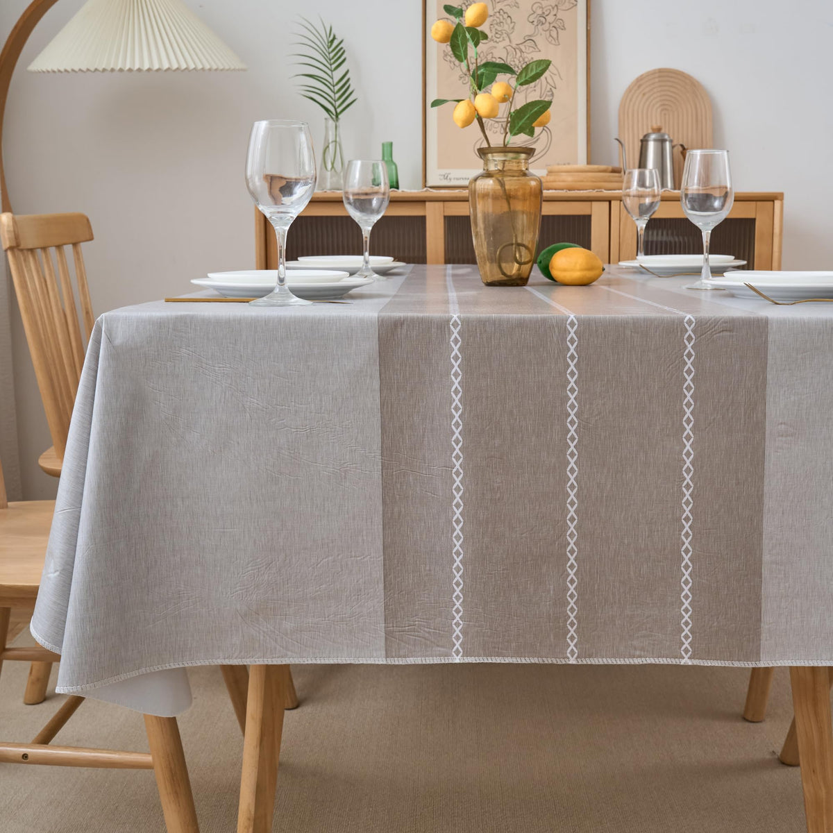 Vinyl Tablecloth 108 Inch with Flannel Backing, Rectangular PVC Table Cloth 100% Waterproof Wipe Clean Table Cover