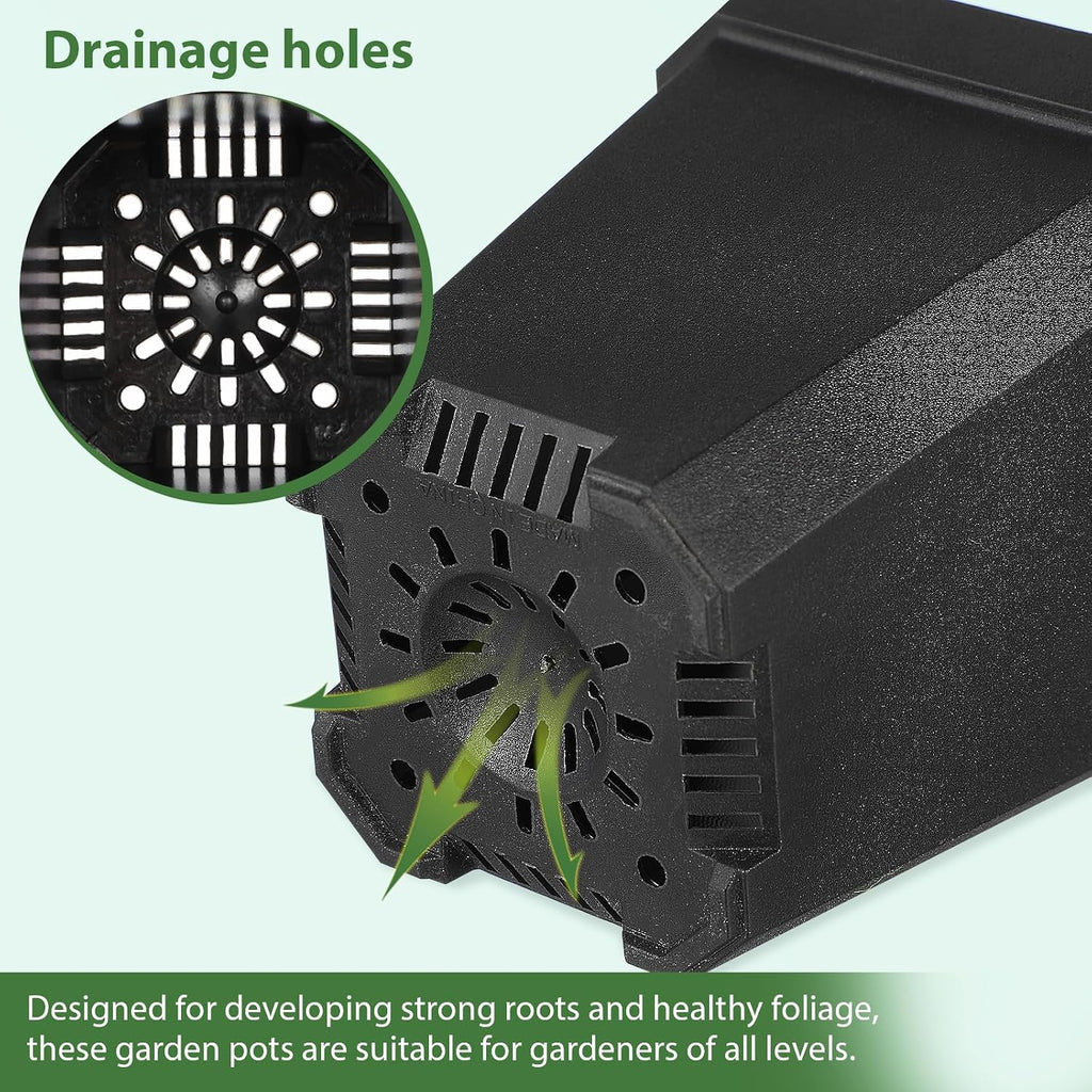 Black Plant Nursery Pots: 5Pcs Seeding Starter Pots, 3 Square Nursery Pot with Humidity Dome, Plastic Plant Container