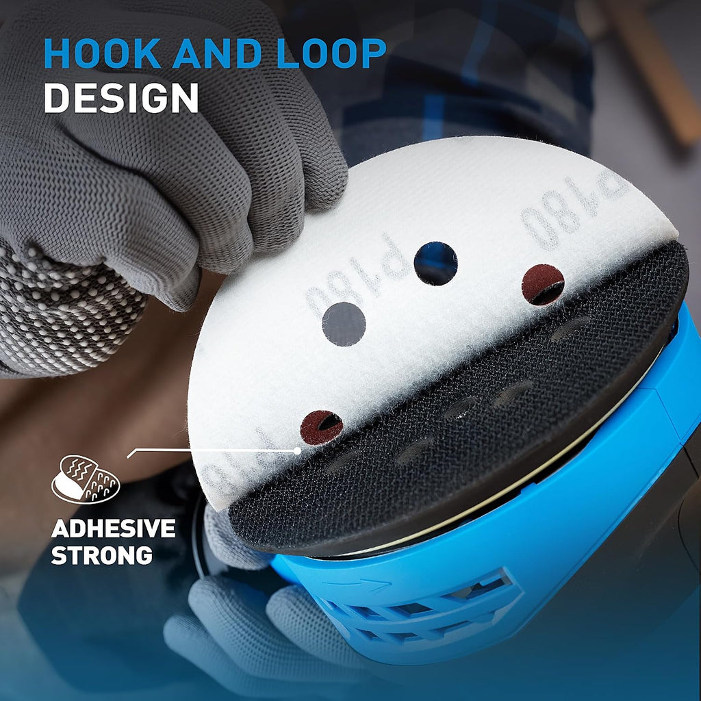 72 PCS 5 Inch 8 Hole Hook and Loop Adhesive Sanding Discs Sandpaper for Random Orbital Sander 40 60 80 120 180 240