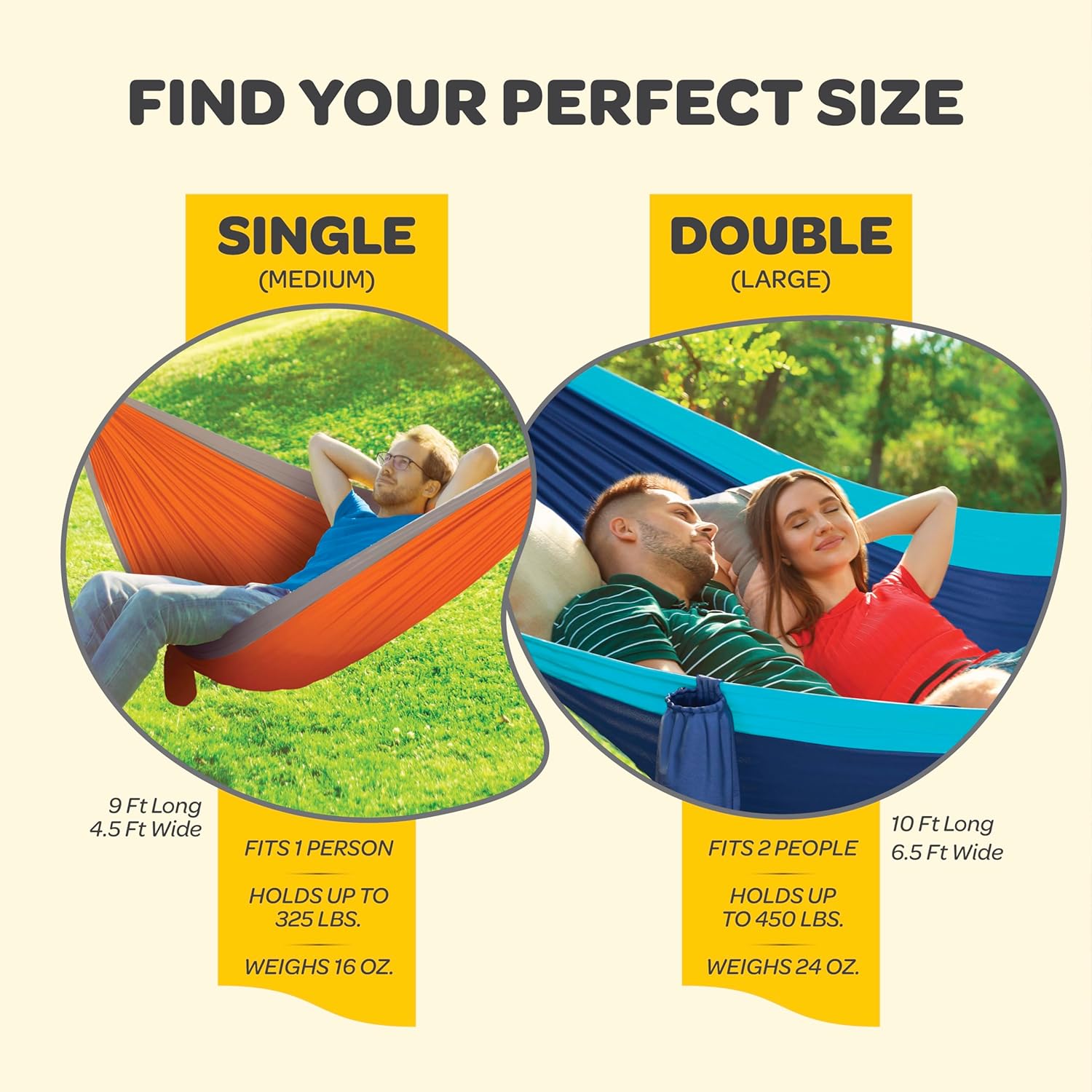 Durable Hammock 400 lb Capacity, Nylon Camping Hammock Chair - Double or Single Sizes w/Tree Straps and Attached