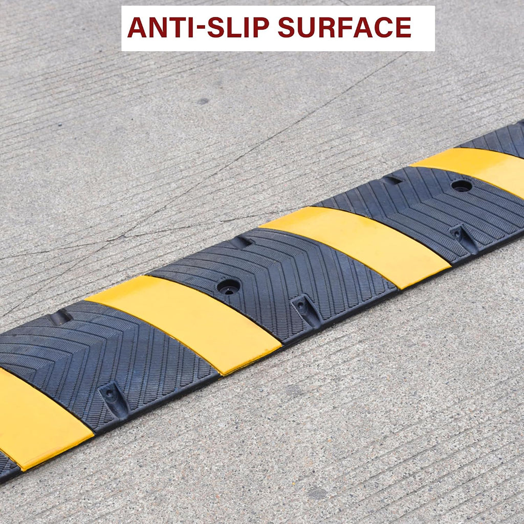 2-Pack 6FT Speed Bumps with 8 Bolts | Heavy Duty Rubber Driveway Bump for Asphalt, Concrete, Gravel, 2-Channel Cable