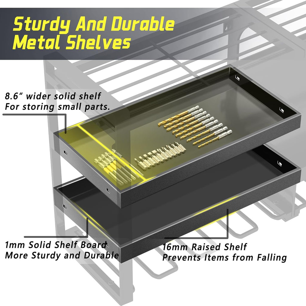 Power Tool Organizer Wall Mount,4 Layers Heavy Duty Storage Rack with 8 Drill Holder, Easy Installation, Tool
