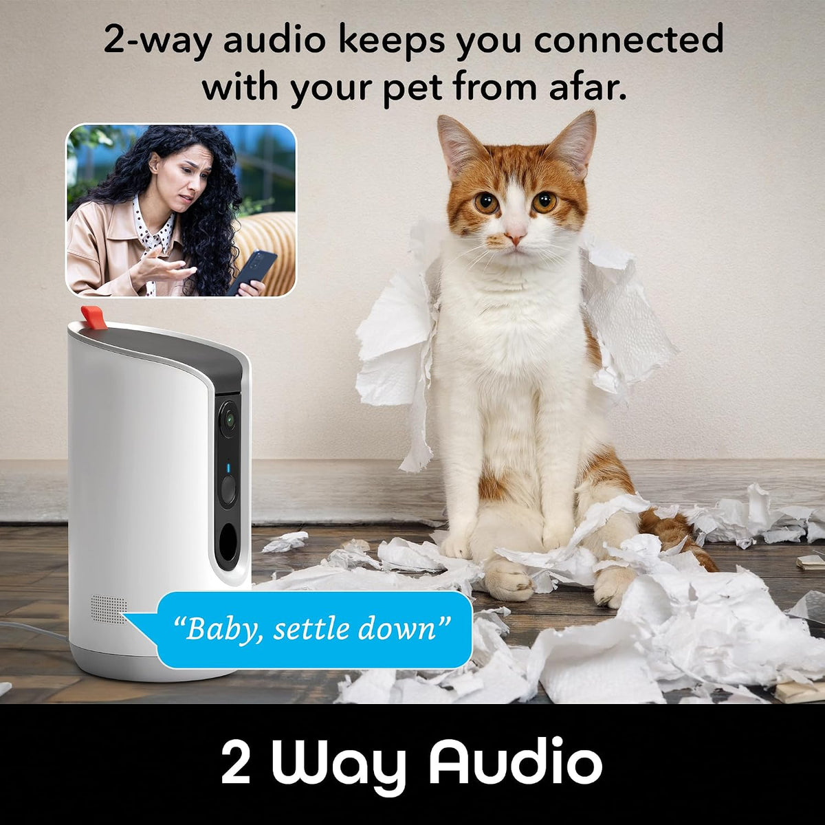 Pet Treat Dispenser Camera, 2K HD Wi-Fi Enabled, Auto-Follow, White
