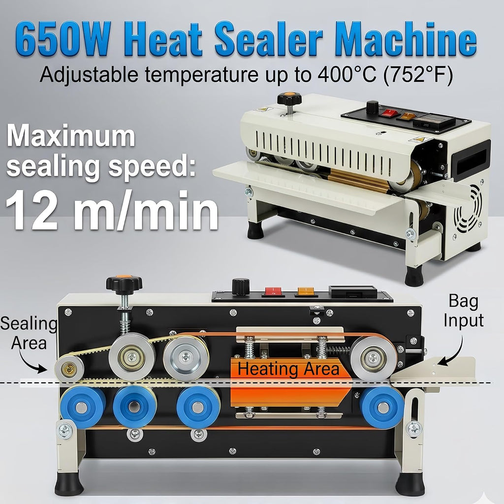 FR-400 Commercial Heat Sealer Machine, Automatic Continuous Bag Band Sealer, Horizontal Heat Sealing Machine with
