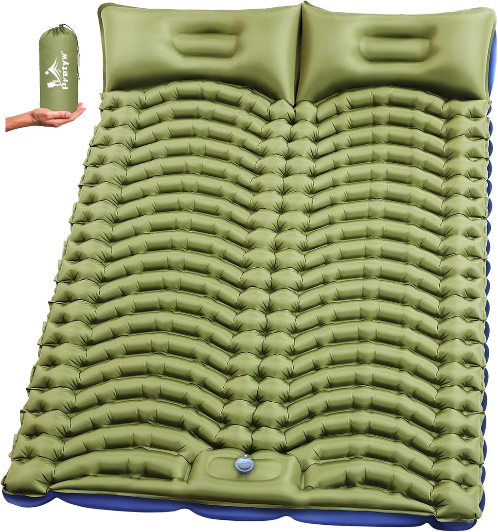 Double Camping Sleeping pad with Pillow & Built-in Foot Pump | Ultralight Camping Mattress，Compact Inflatable