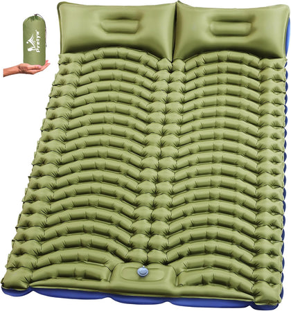 Double Camping Sleeping pad with Pillow & Built-in Foot Pump | Ultralight Camping Mattress，Compact Inflatable