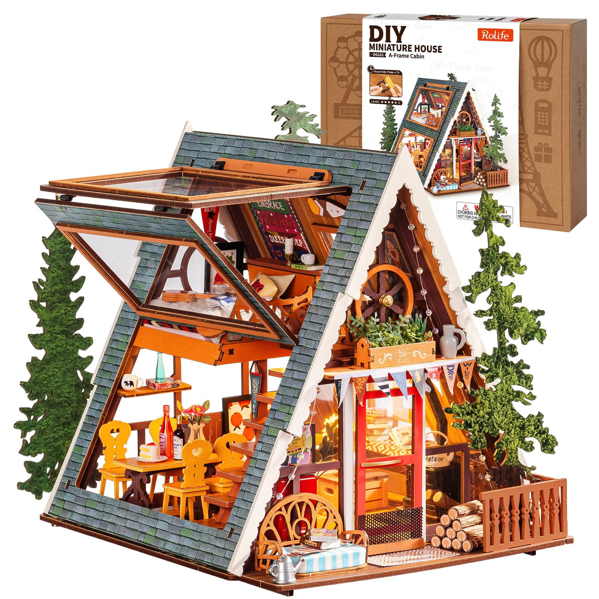 DIY Miniature Forest Tiny House Kit-A-Frame Cabin with LED Lights