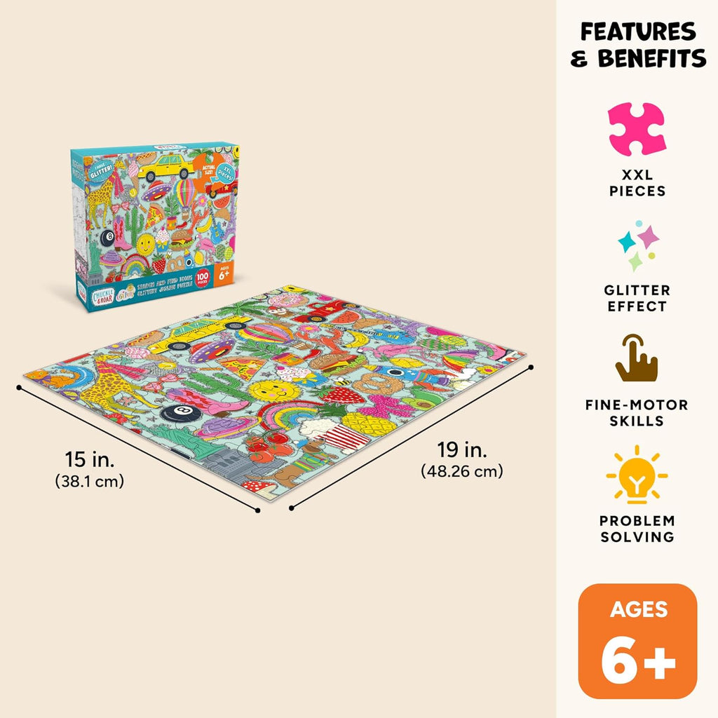Chuckle & Roar Search & Find Icons Glittery Jigsaw Puzzle – 100 Piece XXL Puzzle for Kids Ages 6+