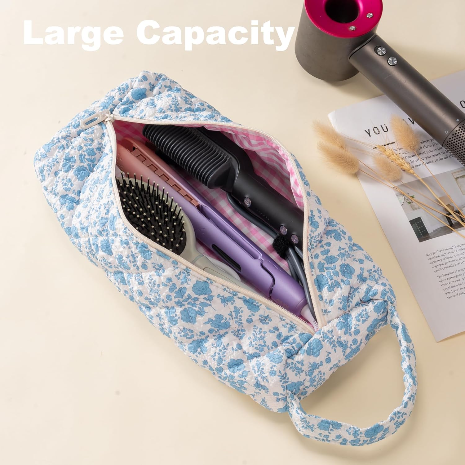 Hair Tools Travel Bag, Quilted Hair Tool Bag for Dyson Airwrap & Shark FlexStyle, Hair Dryer & Curling Iron Storage