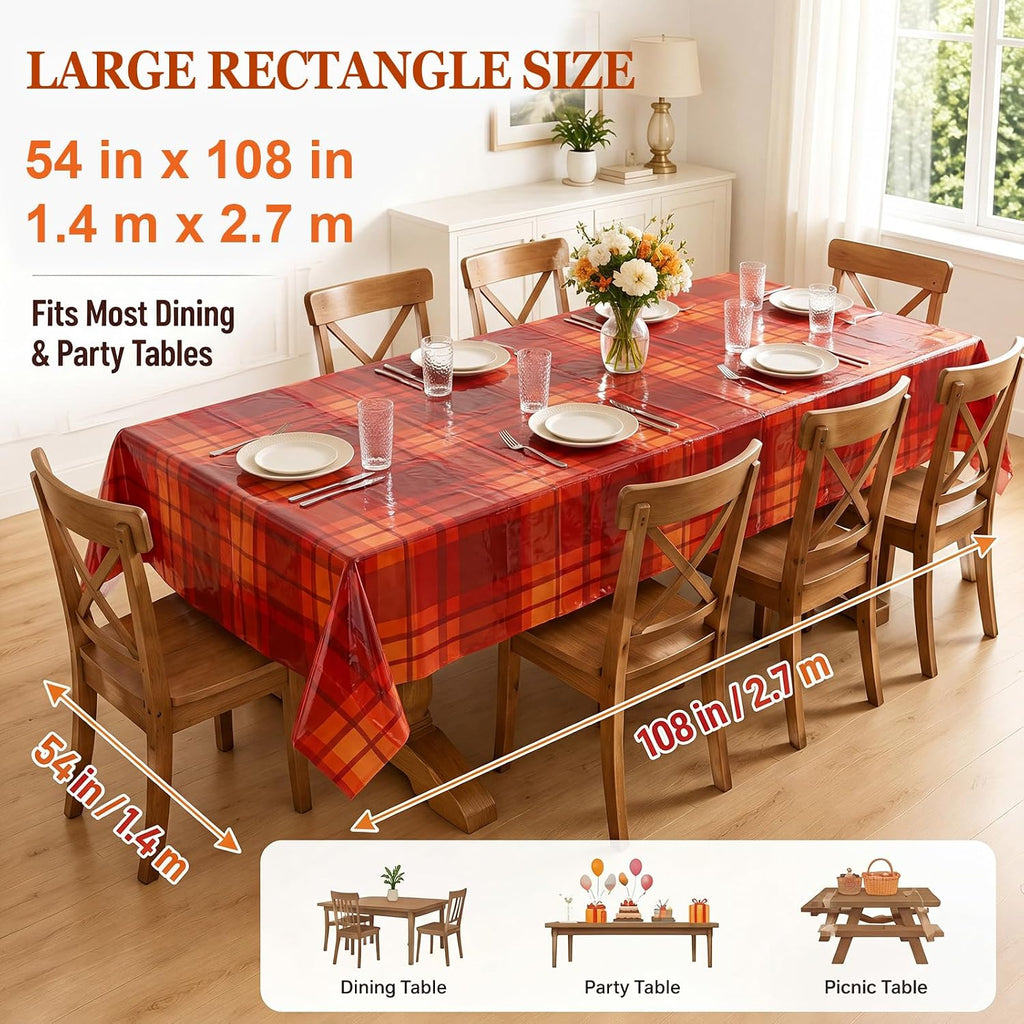 6 Pcs Fall Plastic Tablecloths Disposable Plaid