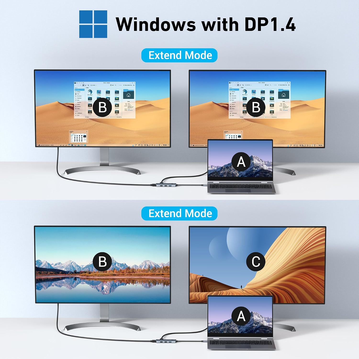 USB C Docking Station 2 HDMI with 100W PD for HP/Dell Laptop | Dual 4K@60Hz Monitor/MST Extend or Collage 2 Screens