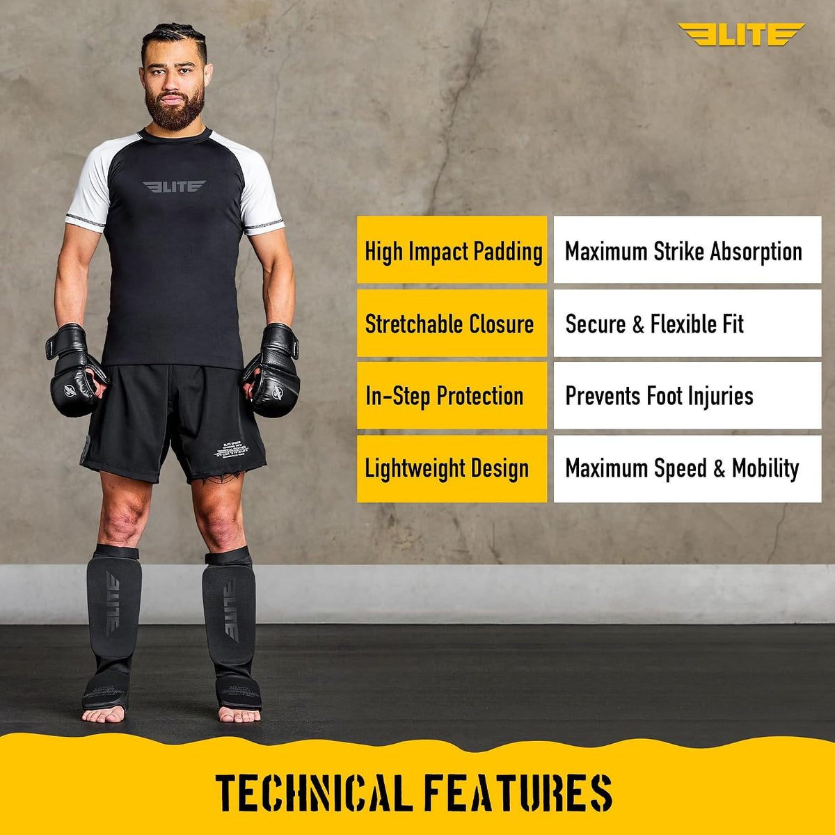 MMA Shin Pads for Muay Thai and Kickboxing, Protective Shin Guards with Instep Guard for Sparring and Training