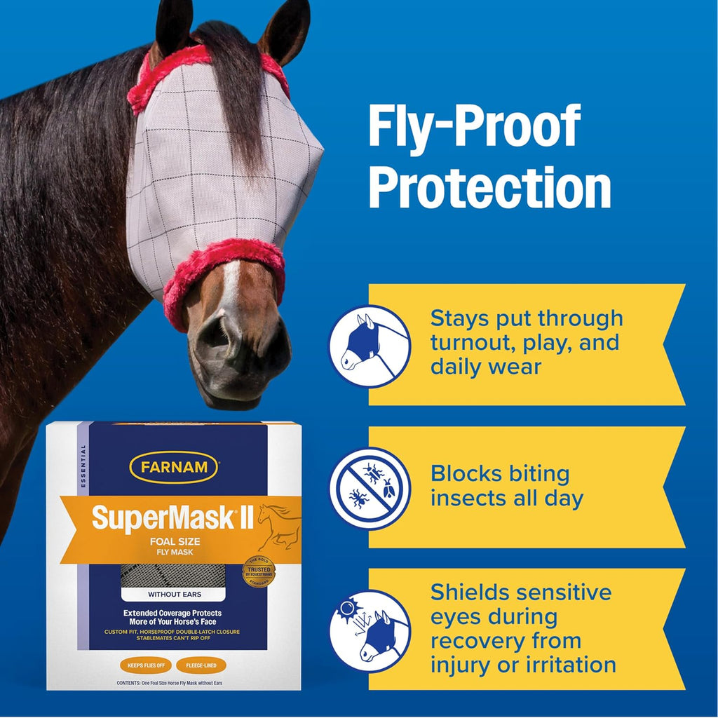 SuperMask II Horse Fly Mask Without Ears, Protects Eyes, Foal Size