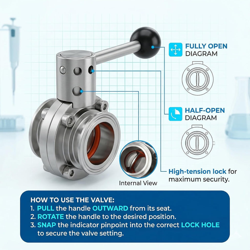 2-Pack 1.5" Tri Clamp Sanitary Butterfly Valve 304 Stainless Steel