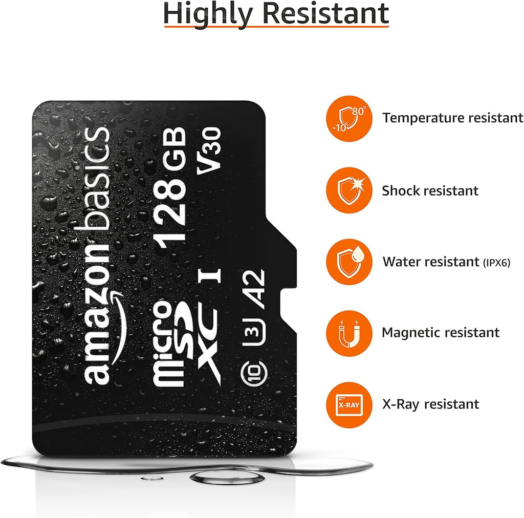 microSDXC Memory Card with Full Size Adapter, A2, U3, Read Speed up to 100 MB/s, 128GB, Black