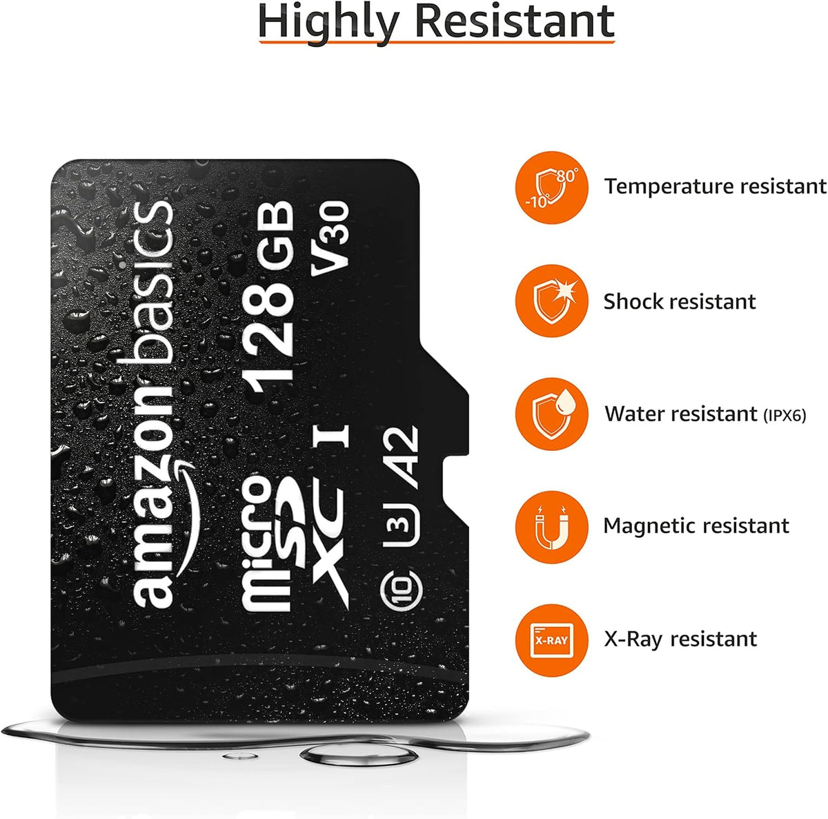 microSDXC Memory Card with Full Size Adapter, A2, U3, Read Speed up to 100 MB/s, 128GB, Black
