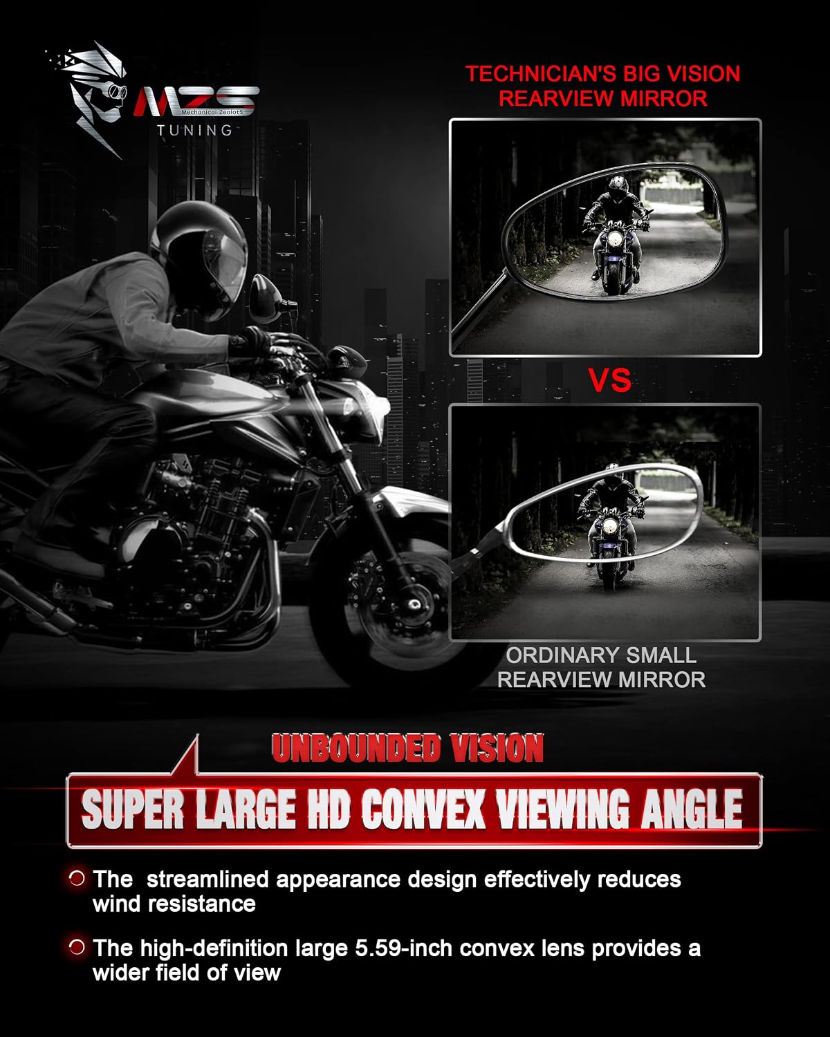 Motorcycle Mirrors 10MM, Universal 360 Degree Adjustable Rear View Side Mirror Handlebar Mount ABS Black Compatible
