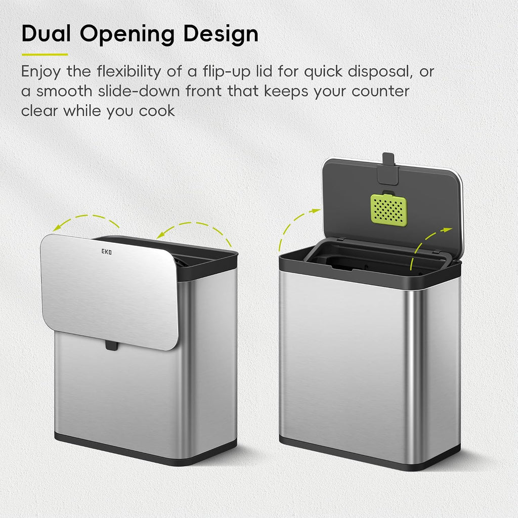 Kitchen Compost Bin, 7L / 1.85 Gal Stainless Steel with Removable Inner Bucket and Deodorizer Compartment, 2-in-1