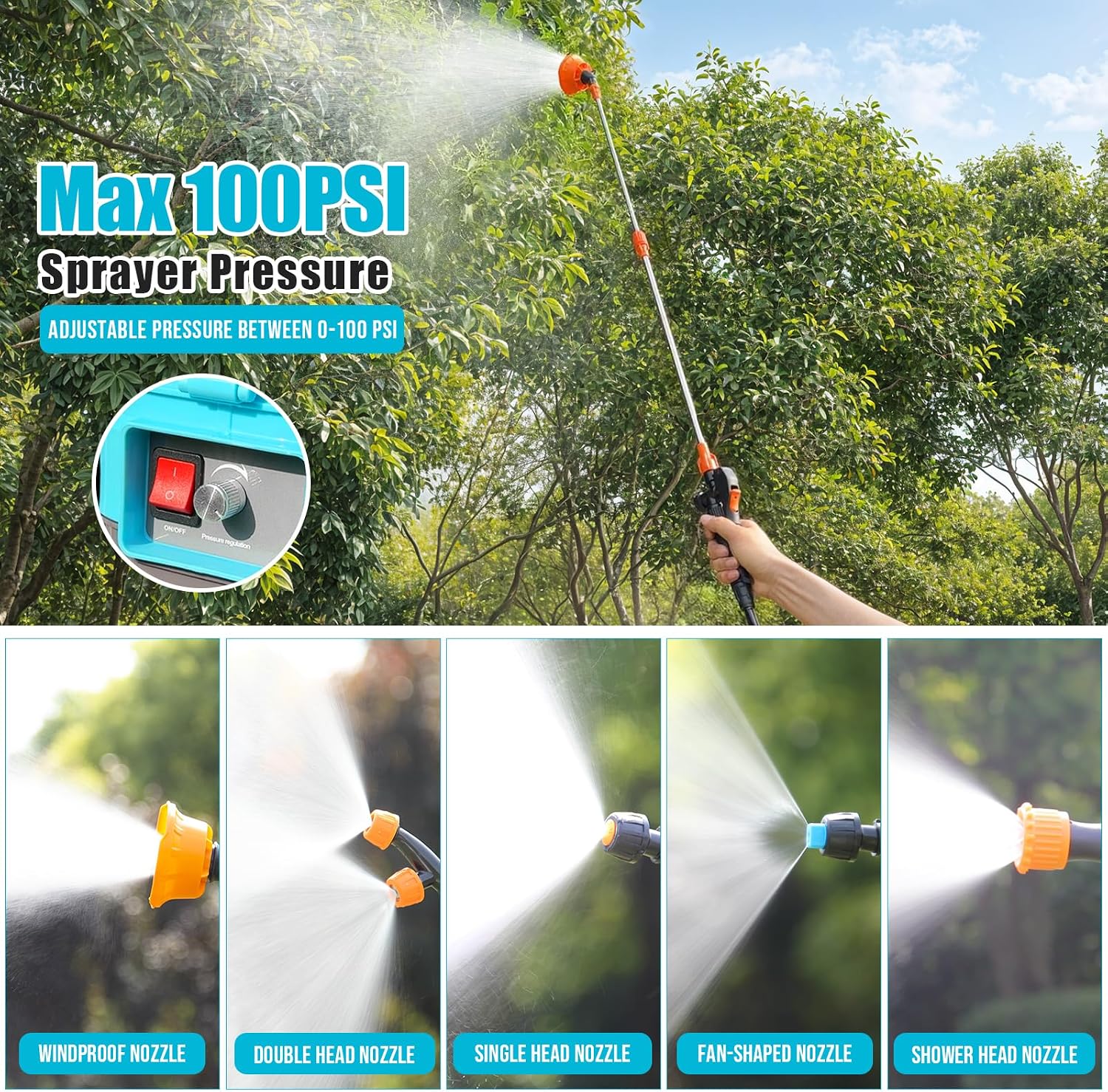 4 Gallon Battery Powered Backpack Sprayer, 100 PSI Adjustable Electric Weed Sprayer for Lawn & Garden, Compatible