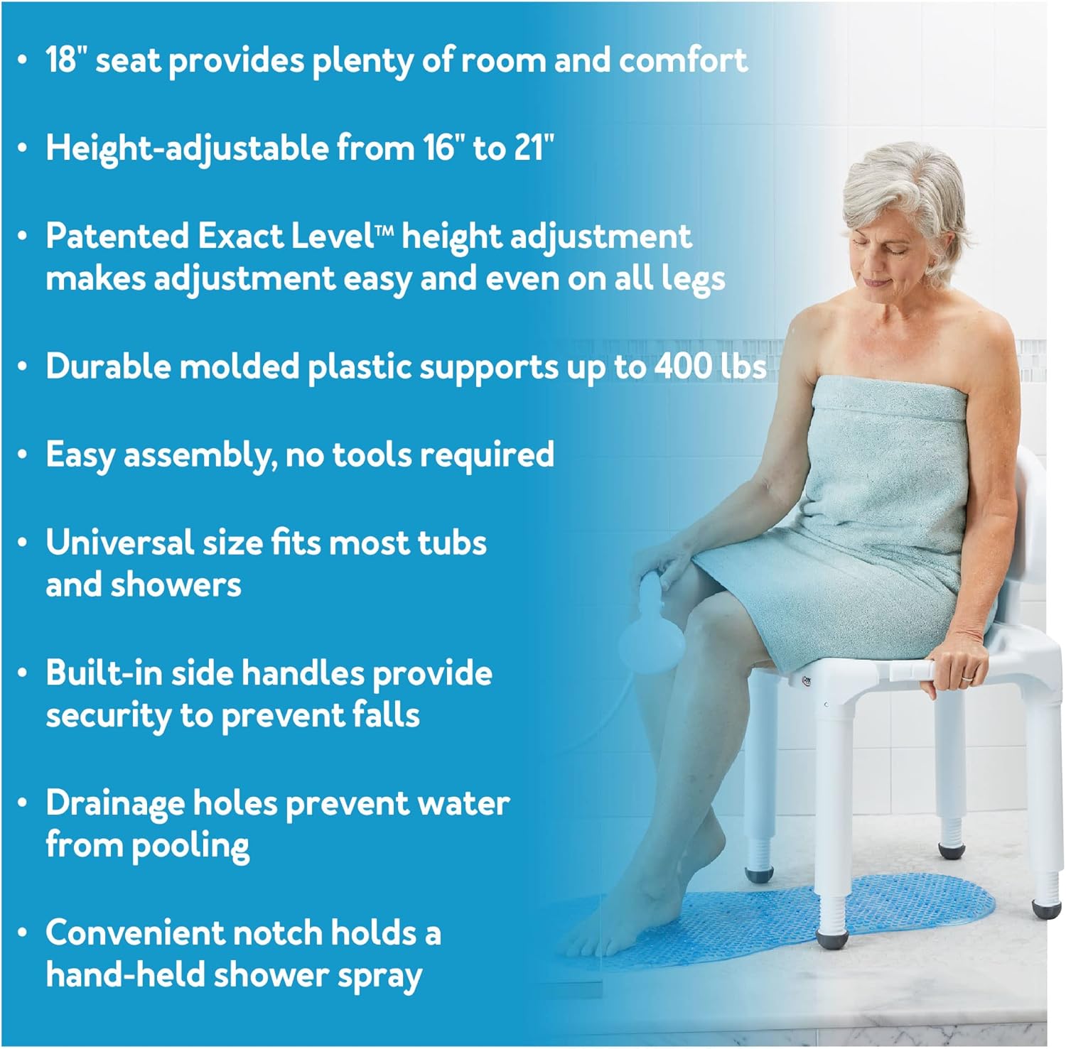 Bath Seat And Shower Chair with Backrest for Seniors, Bath Chair For Elderly, Disabled, Handicap, and Injured