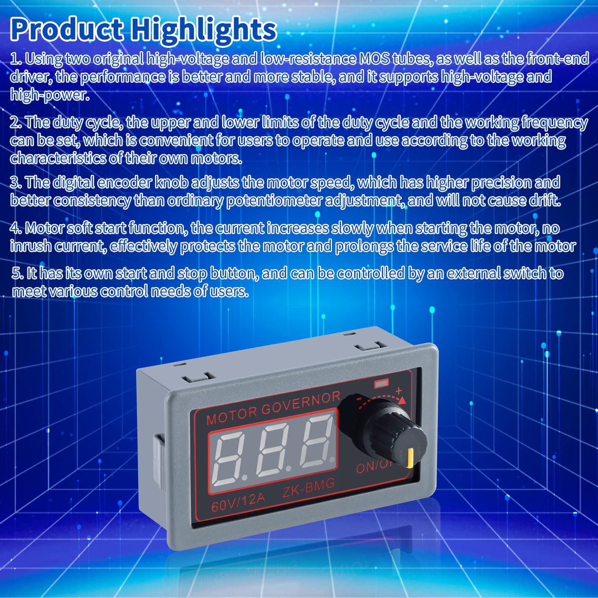 EC Buying ZK-BMG DC Motor Speed Controller, DC Motor Controller 9V-60V/12A/500W DC Encoder, PWM Control Adjustable Speed Variable Rotary Switch PWM Signal Generator Module